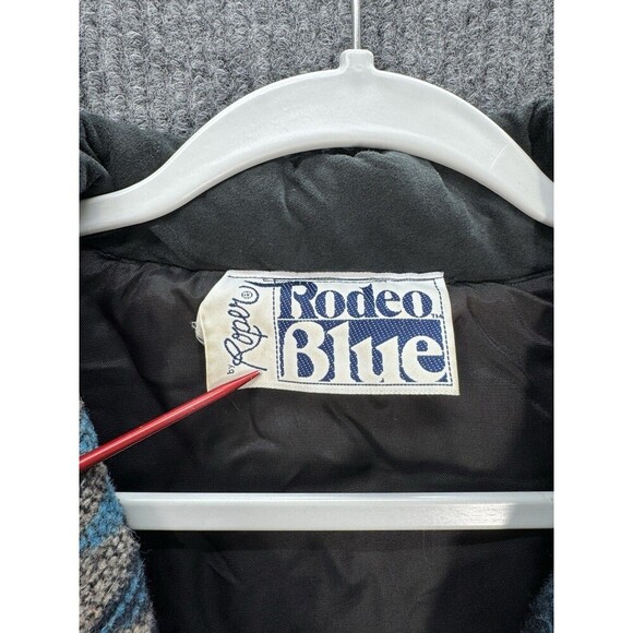 Vintage Roper Rodeo Blue Aztec Jacket Medium Silver Buttons Barn Chore Coat - Picture 6 of 11